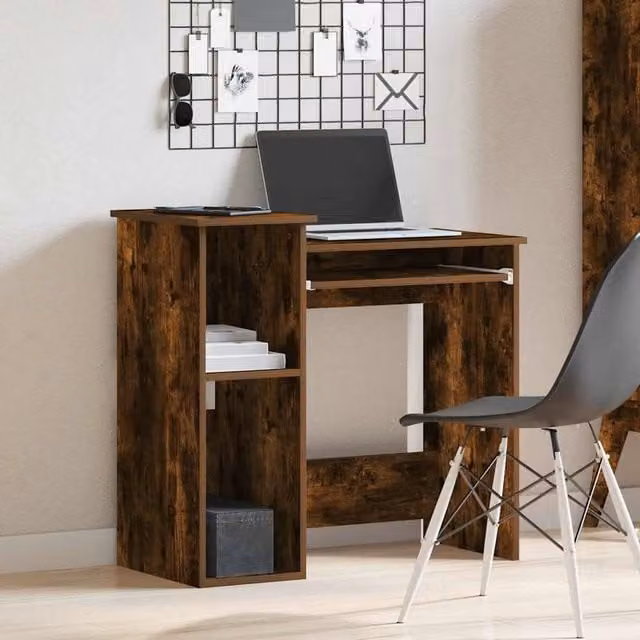 Berkfield Home Modern Writing Desk with Shelves in Smoked Oak Brown, W: 84 cm, D: 40 cm, H: 78 cm – 1