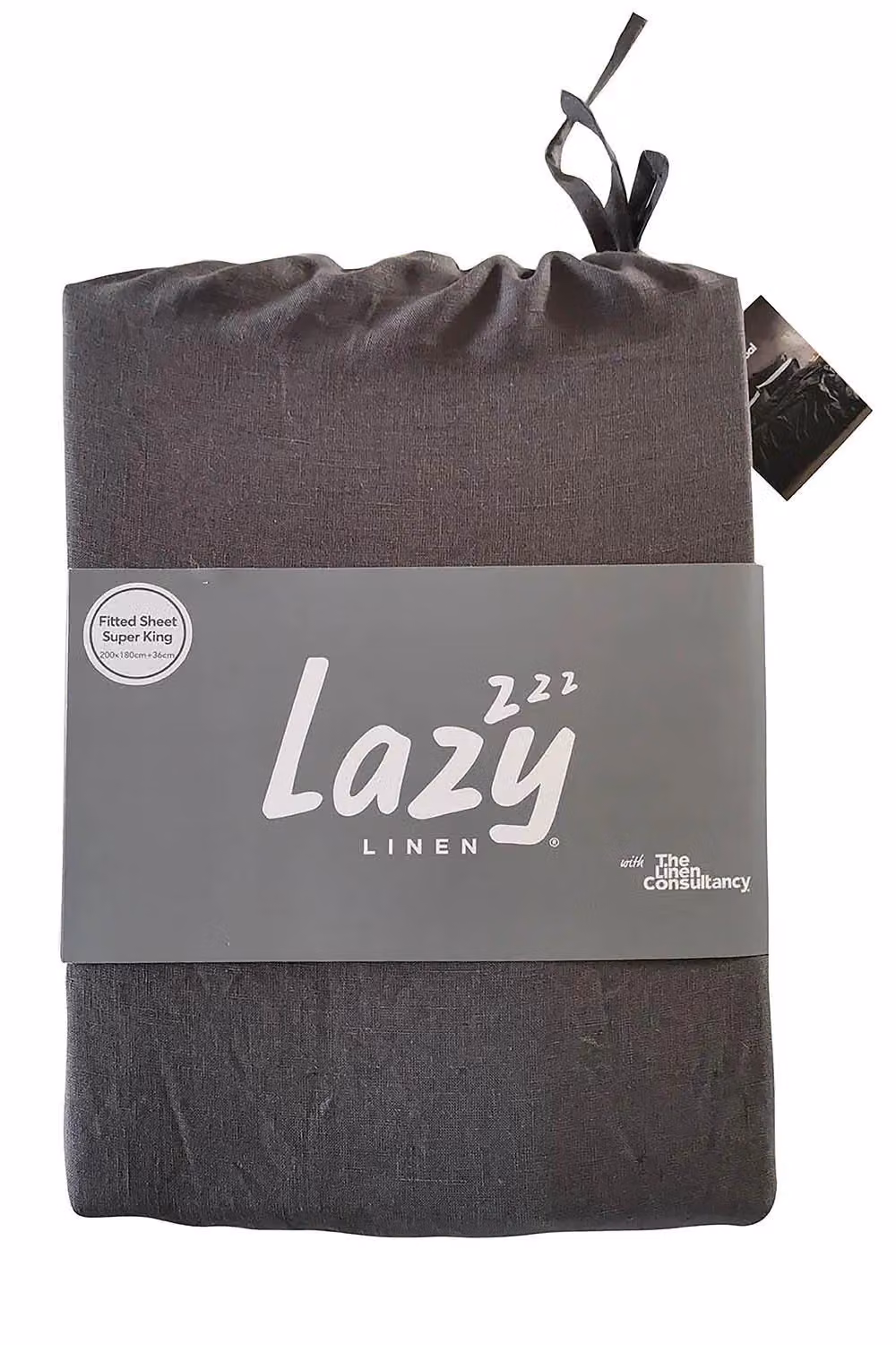 Lazy Linen Pure Washed Linen Fitted Sheet in Charcoal Grey, W/D/H: 200 x 200 cm – 3