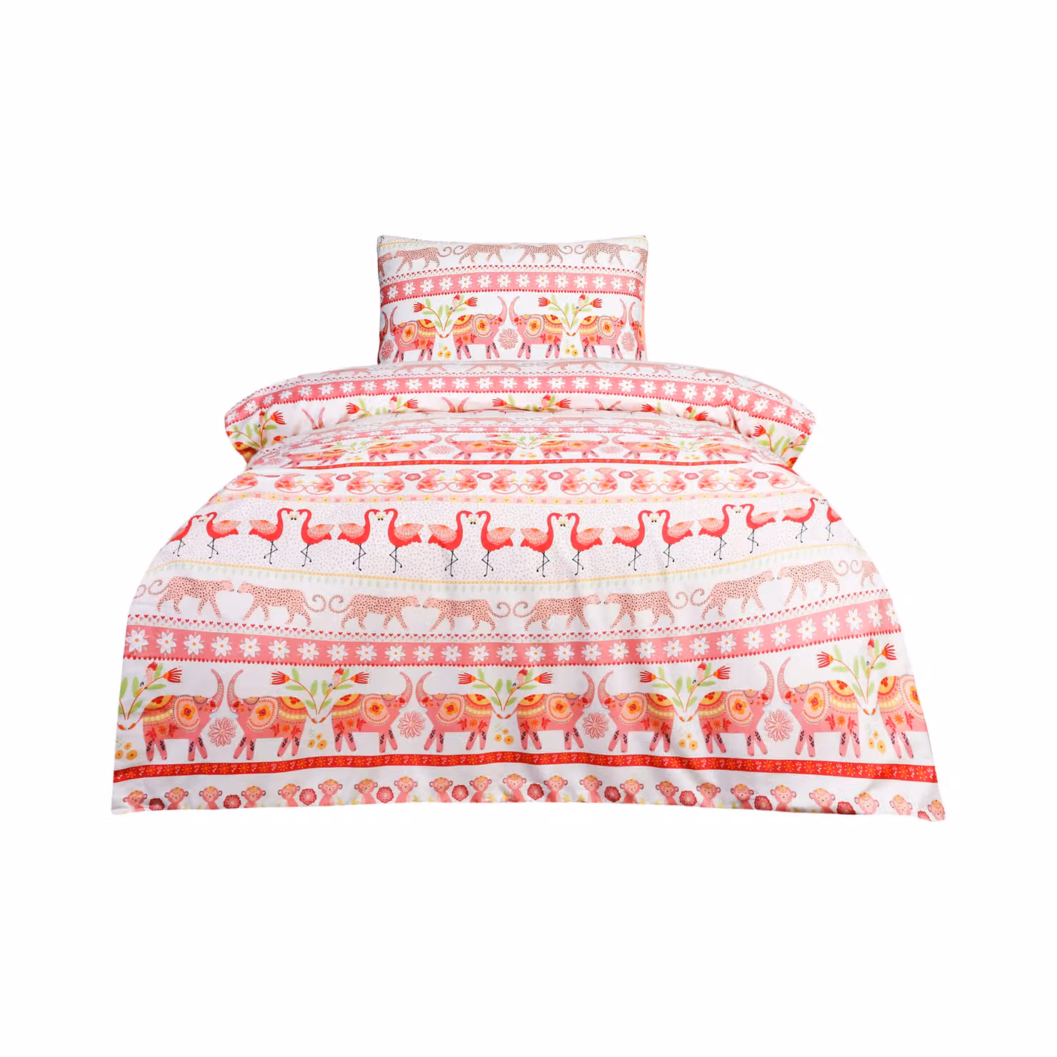 Sleepdown Pink Flamingo Reversible Duvet Set and Pillowcase for Children, W/D/H: 135 x 200 cm – 2