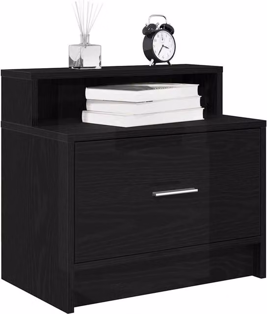 Berkfield Home Set of 2 Modern Black Oak Bedside Cabinets with Drawer, W/D/H: 51 x 31 x 47 cm