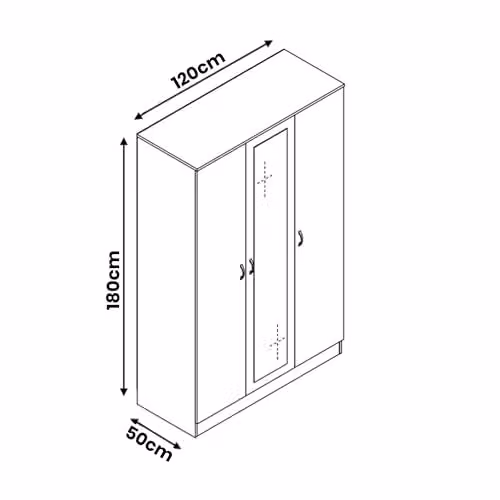 FWStyle Chilton Black Gloss 3 Door Mirrored Modern Wardrobe H 181 x W 120 x D 50 cm – 3