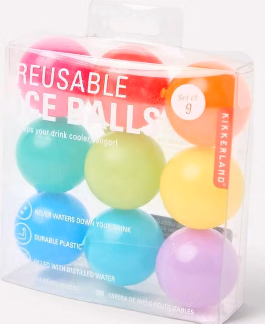 Kikkerland Reusable Round Ice Ball Set, 9pc Multicolour Plastic, 3.2 cm Diameter Each