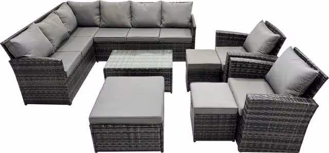 Fimous 11 Seat Outdoor Corner Sofa Set with Coffee Table and Stools in Dark Grey