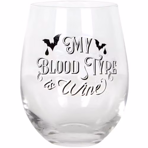 Something Different My Blood Type Stemless Wine Glass in White