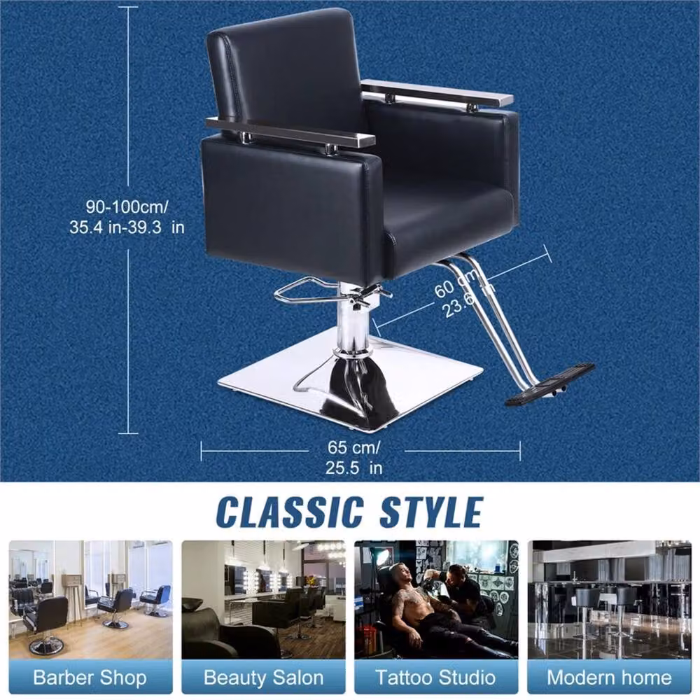 Hinsinc Type E-Barber Chair in Black with Synthetic Leather and Metal Frame – 3