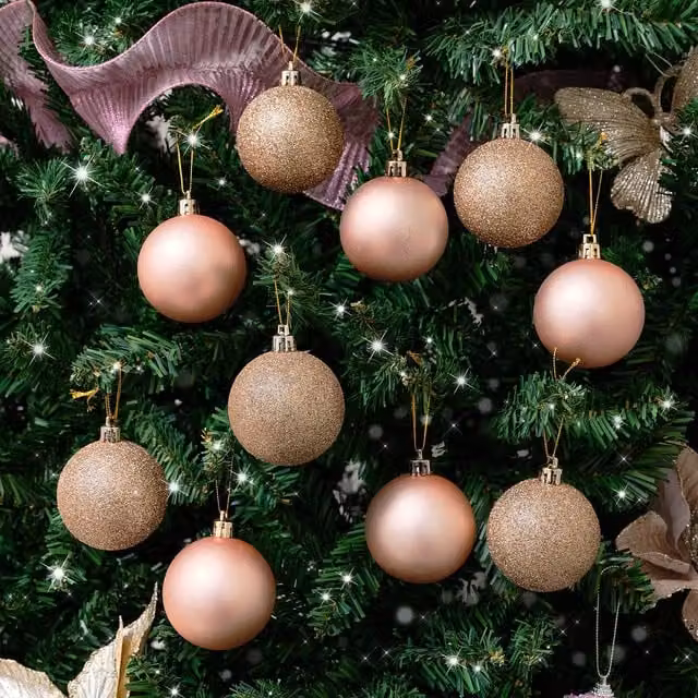 Melody Maison Set of 10 Pink and Gold Glitter Christmas Baubles – 1