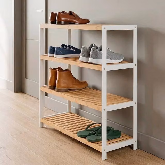 EONLION 4 Tier Natural Bamboo Shoe Rack Stand for Hallways, Width: 50 cm