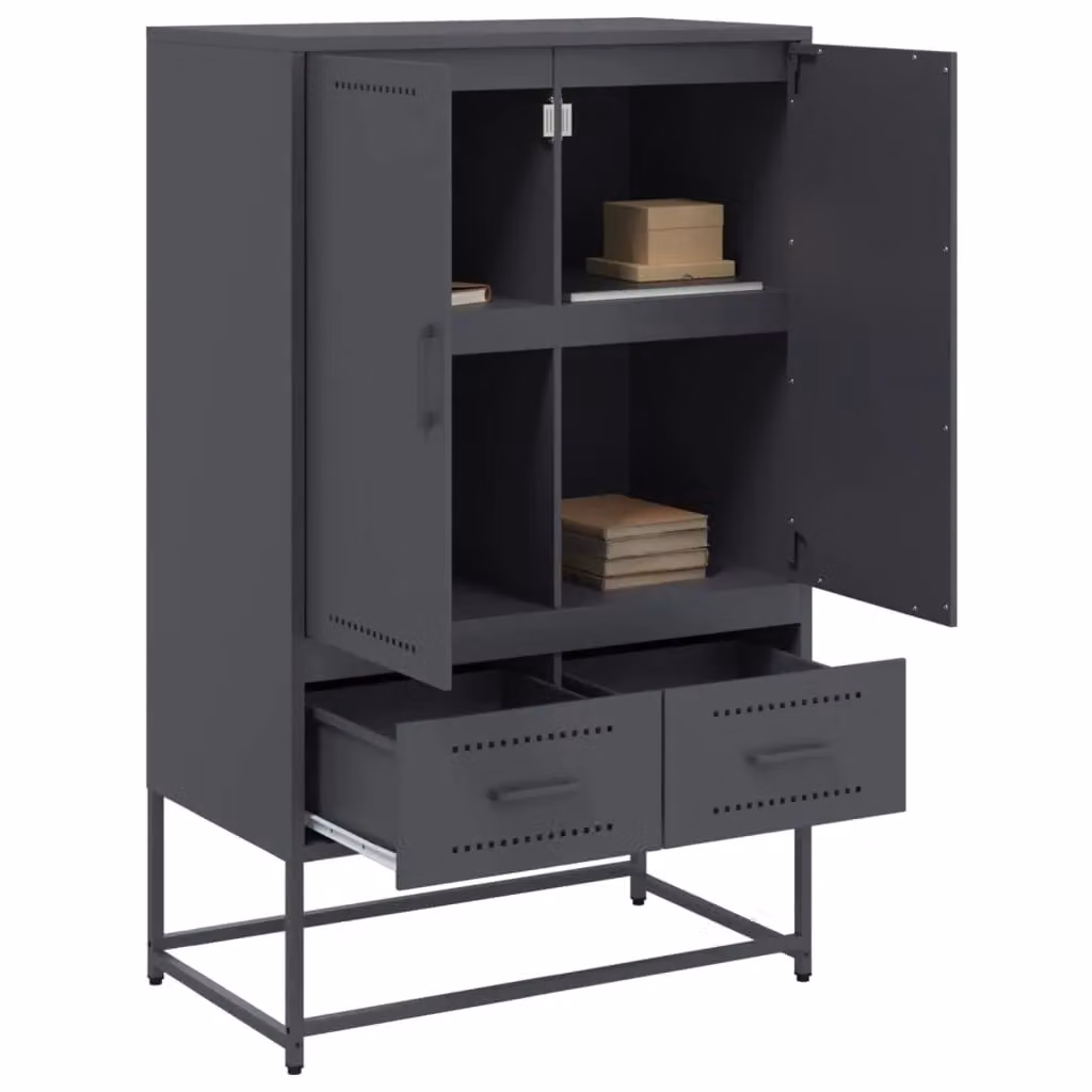 Berkfield Home Anthracite and Black Steel Highboard with Hinged Doors and Internal Shelves, W/D/H: 68 x 39 x 111.5 cm – 4