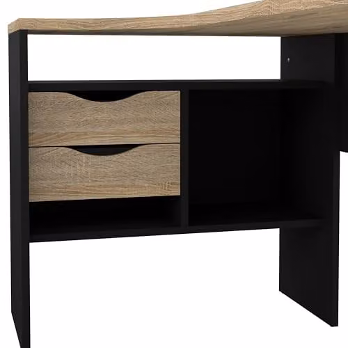 Furniture To Go Function Plus Corner Desk with 2 Drawers in Black Matt and Oak, W/D/H: 145.1 x 81.0 x 76.8 cm – 6