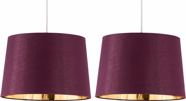 First Choice Lighting Zoey Set of 2 Burgundy and Gold Cylinder Pendant Lamp Shades, Diameter: 28.5 cm
