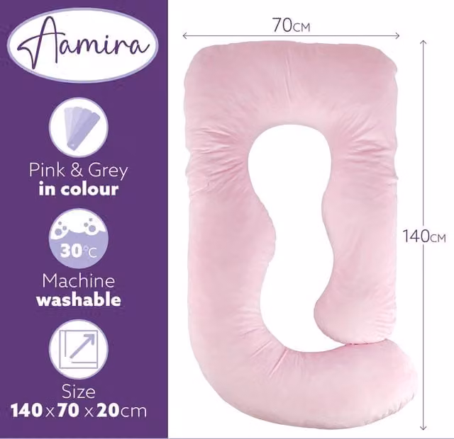 Aamira J-Shaped Memory Foam Pregnancy Pillow in Pink and Grey Velvet
