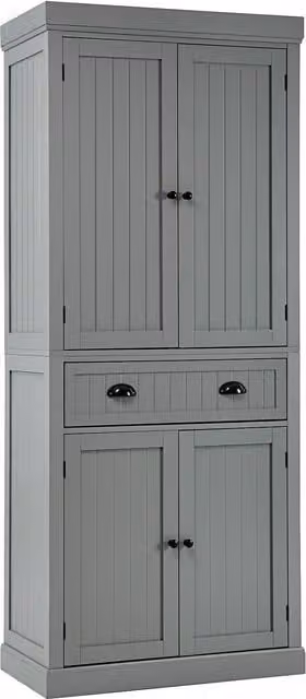 Gymax Grey Wood Tall Freestanding Pantry Cupboard with 2 Hinged Doors and Internal Shelves, Height: 182.88 cm – 1