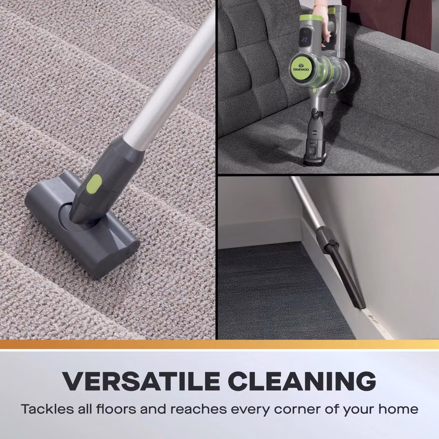 Daewoo Freedom Pro 3-in-1 Cordless Bagless Vacuum Cleaner and Handheld with LED Headlight and Pet Hair Function, Grey – 2