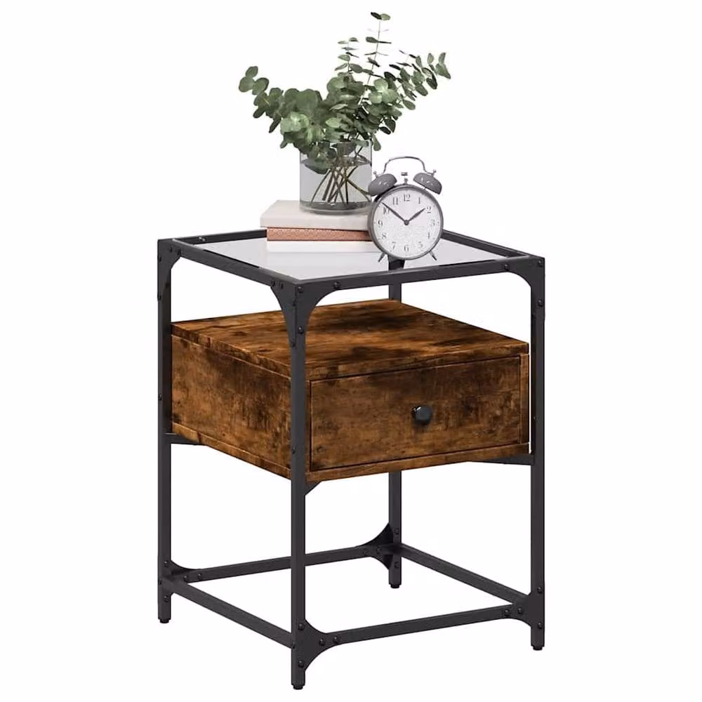 Berkfield Home Smoked Oak Bedside Cabinet in Brown, W/D/H: 40 x 40 x 55 cm – 3