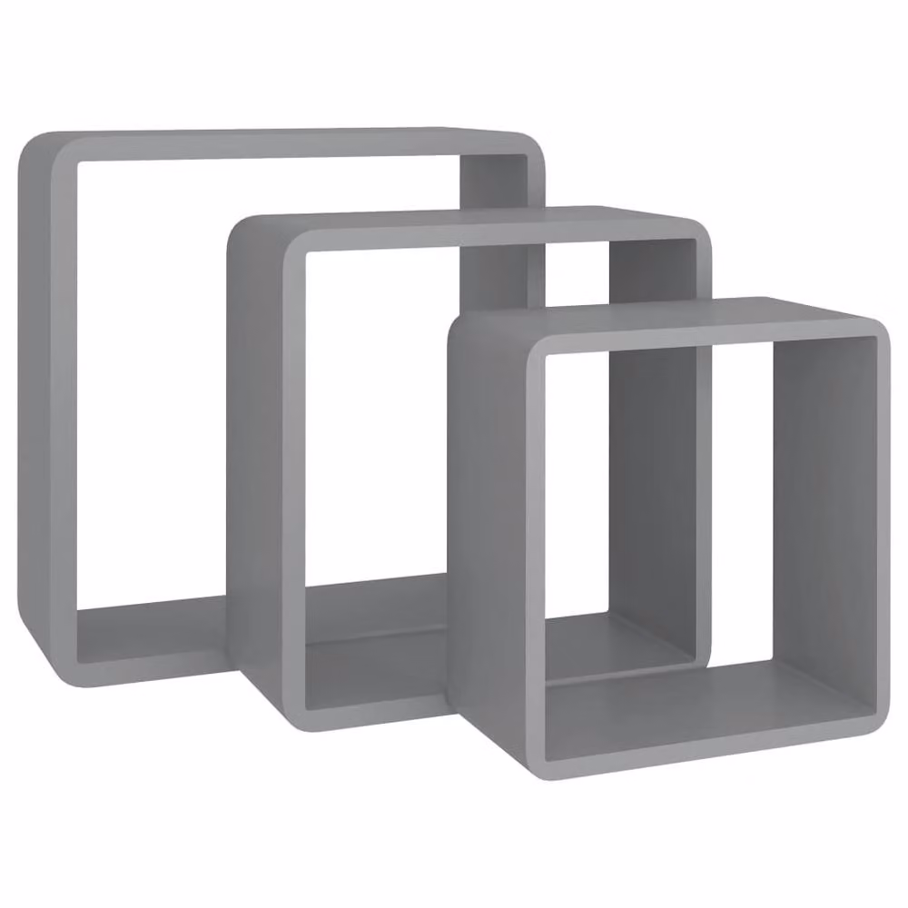 Berkfield Home Wall Mounted Cube Shelves, 3 Piece Set, Grey MDF – 3