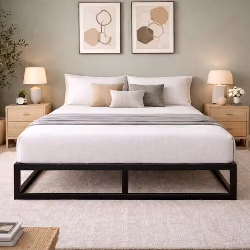 House Of Home Black Metal King Platform Bed Frame with Under Bed Storage Space, W/D/H: 180 x 200 x 40 cm – 1