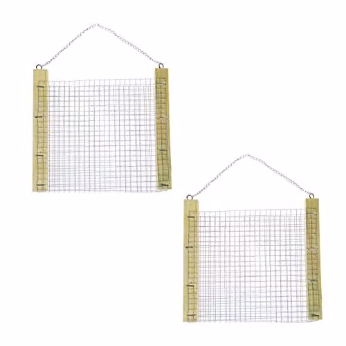 Homescapes Set of 2 Natural Wooden Hanging Bird Feeders with Metal Chains
