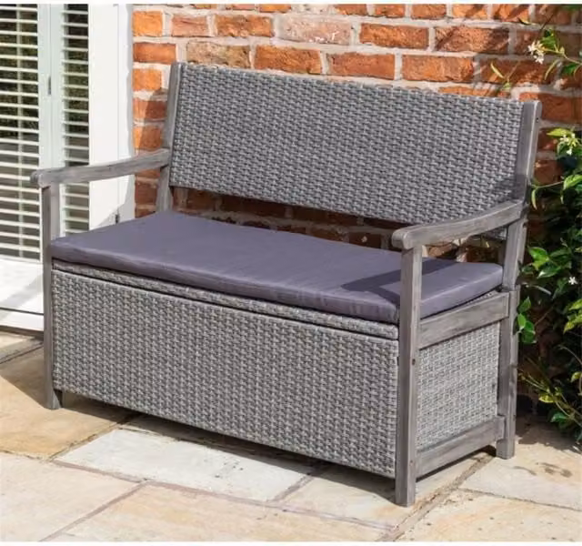 Cheshire 2 Seater Grey Hardwood Timber Framed Rattan Weave Garden Bench in Dark Grey