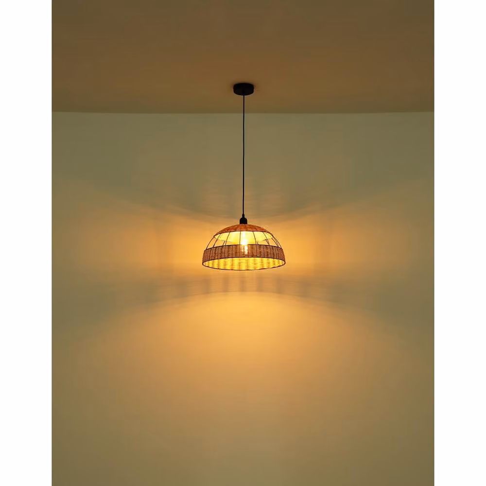 Globo Lighting Boho Rattan and Metal Cylinder Pendant Light, Black, Diameter: 40 cm, Height: 102 cm – 8