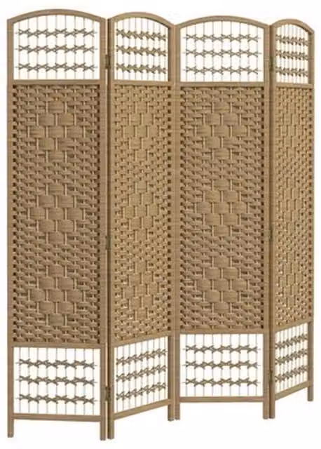 NESTLUNE 4 Panel Folding Room Divider, Freestanding Bamboo and Rattan Privacy Screen in Beige, Sand or Brown, H 170 cm x W 160 cm