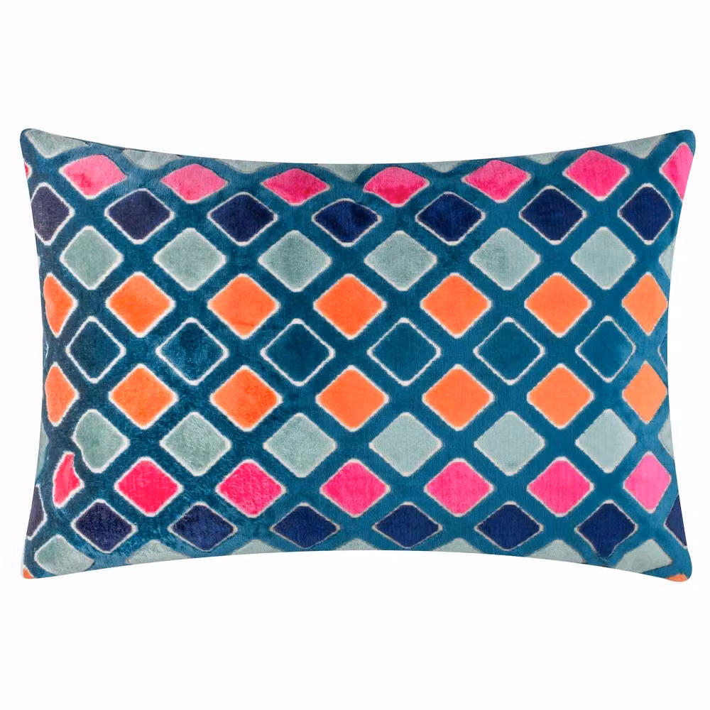 furn Metro Diamond Multicolour Velvet Rectangular Cushion W/D/H: 60 x 40 x 1 cm – 2