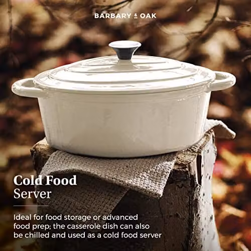 Barbary & Oak Oval Cast Iron Casserole Dish with Enamel Interior, 29 cm, Camembert Cream – 4