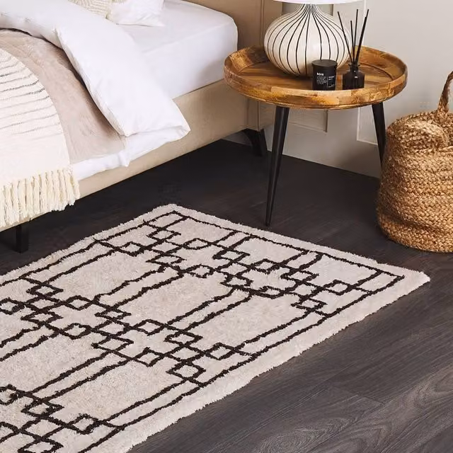 Wyld and Coco Beige Cotton Geometric Hand Tufted Rectangular Area Rug W: 80 cm, L: 150 cm – 1