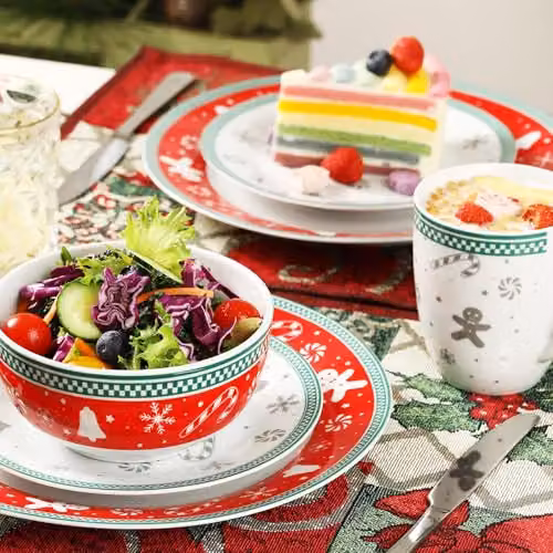 Simpa 12-Piece Gingerbread Men Ceramic Dinner Set in Multicolour – 3