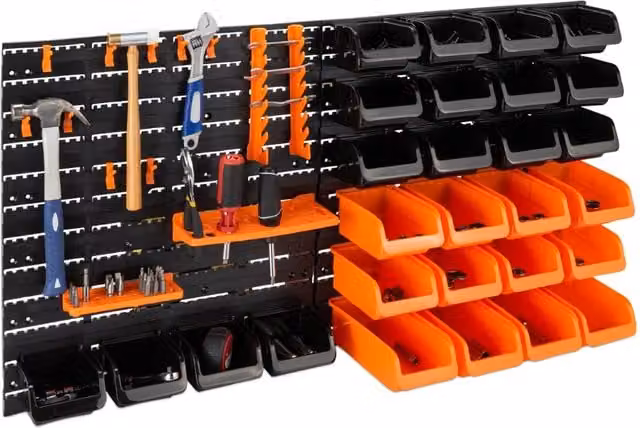 Gr8 Home 44 Piece Wall Mounted Orange Pegboard Tool Organiser and Storage Set – 6