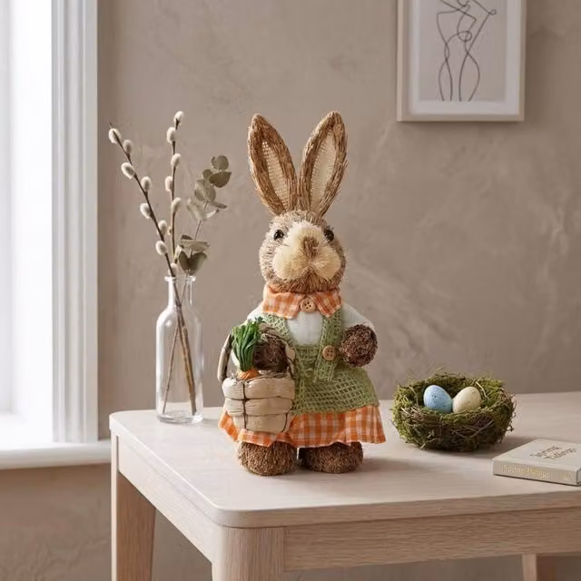 Garden Greatness Mrs Rabbit Springtime Straw Decoration in Beige and Multicolour