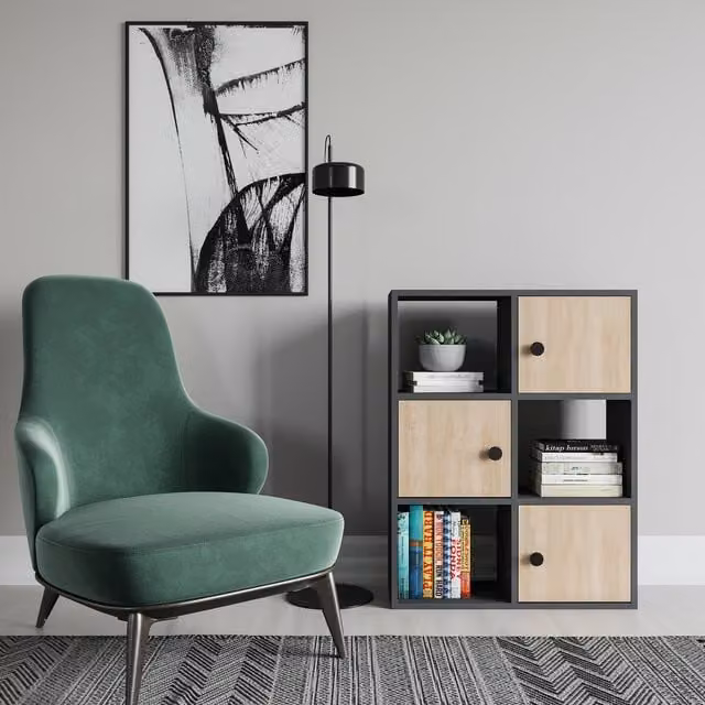 Decorotika Tasso Bookcase with Cabinets in Anthracite and Grey