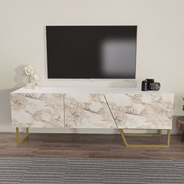 Decorotika Parla Modern TV Unit in White and Gold