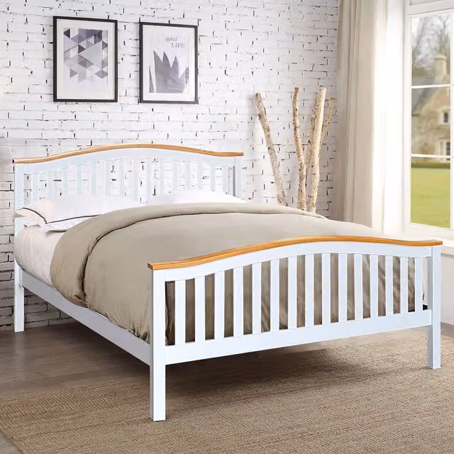 Comfy Living Solid Pine Curved Bed Frame in White, 140 x 200 cm