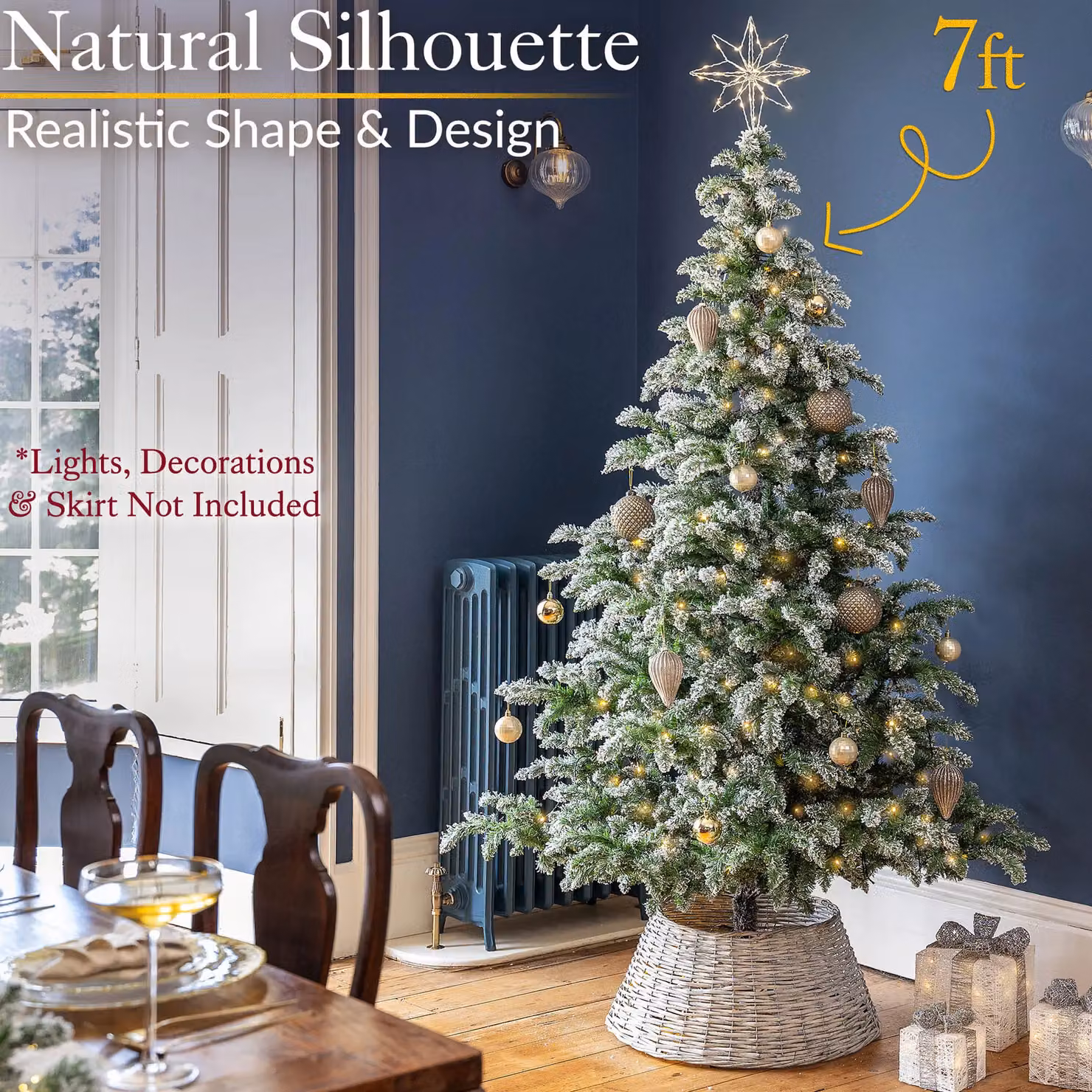 Christow Alpine Fir Artificial Christmas Tree, Green and Snowy Flocked with Stand, H 180 cm x W 106 cm – 2