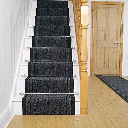 Runrug Inca Hardwearing Non-Slip Stair Runner Rug, Black, W: 66 cm x L: 450 cm – 3