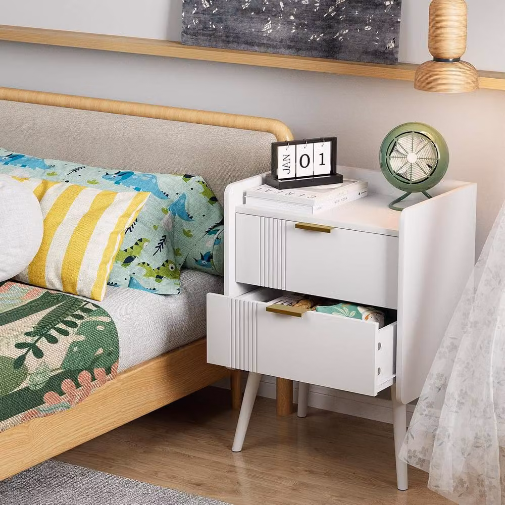 Huhote Bedside Table Cabinet with 2 Drawers and Wooden Legs in White – 3