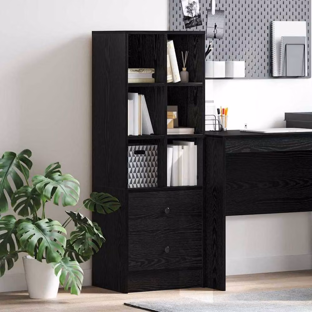 Berkfield Home Modern Black Oak Shelving Unit in Black with Adjustable Shelves – 2