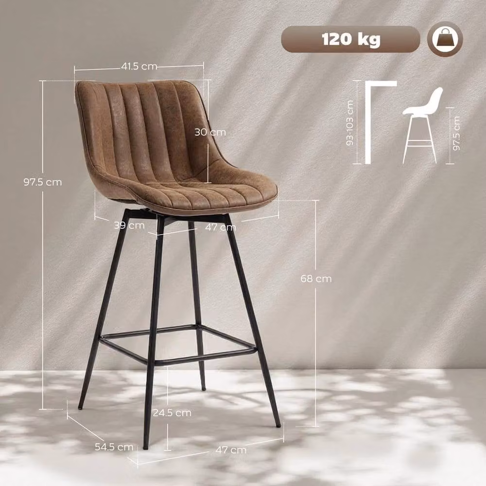 FORGEVIO Set of 2 Swivel Bar Stools in Brown PU Leather – 3