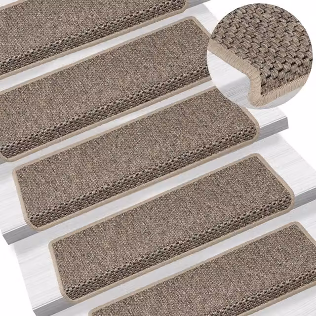 Berkfield Home Self-adhesive Sisal-Look Stair Mats, 15 Pieces, Dark Beige, W: 65 cm, D: 21 cm, H: 4 cm – 1