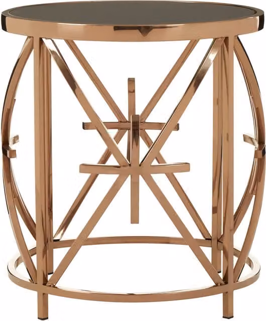 Interiors by Premier Orsina Round Star Base Side Table with Black Glass Top and Gold Metal Frame