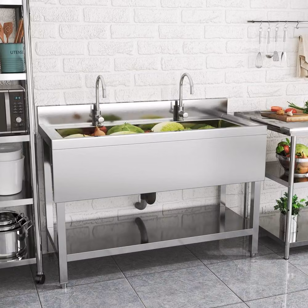 FORGEVIO Stainless Steel Kitchen Prep Sink and Storage in Silver, W/D/H: 120 x 90 x 0.6 cm – 3