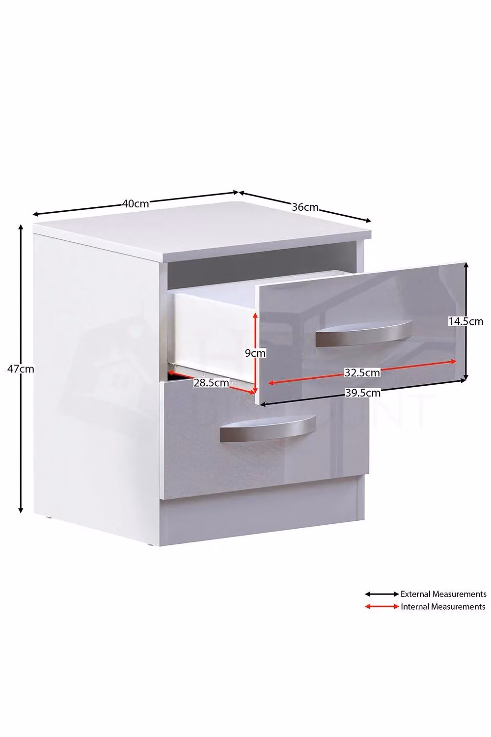 Vida Designs Hulio 2 Glossy Drawer Bedside Cabinet in White – 2