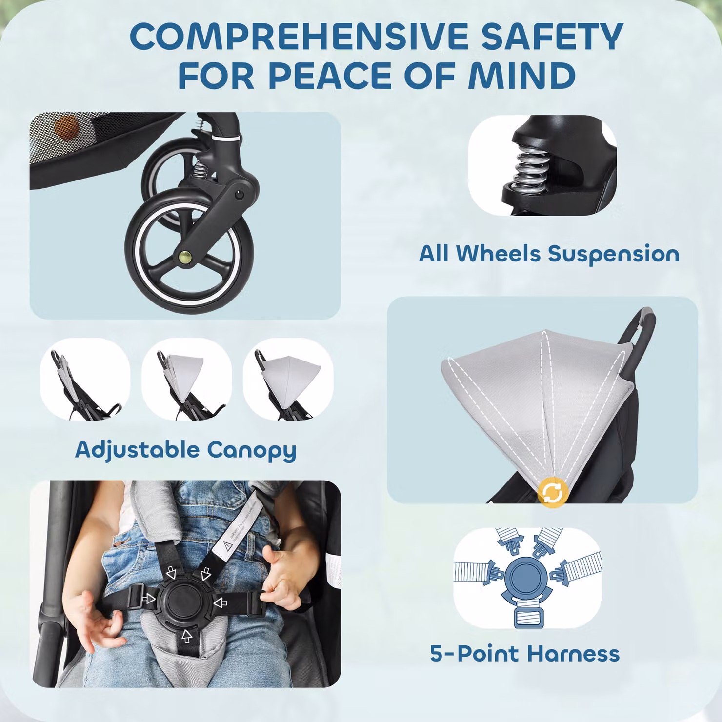 AIYAPLAY Lightweight Travel Stroller and Compact Buggy in Grey with One-Hand Fold and Suspension – 7