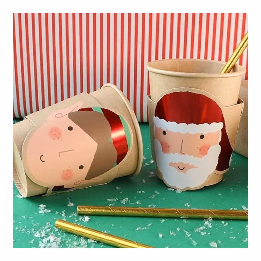 ILFD Group Ltd Pack of 10 Multicolour Paper Christmas Cups with Santa and Elf Designs – 1