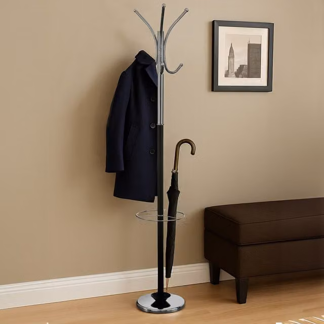 Orsina Black and Silver Modern Floor Standing Coat Stand with 12 Curved Hooks – 2