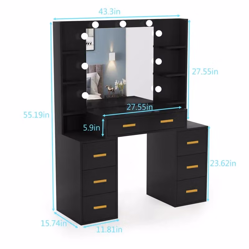 RAC3 Luxury Hollywood LED Vanity Makeup Table with Large Storage Drawers in Matt Black – 2
