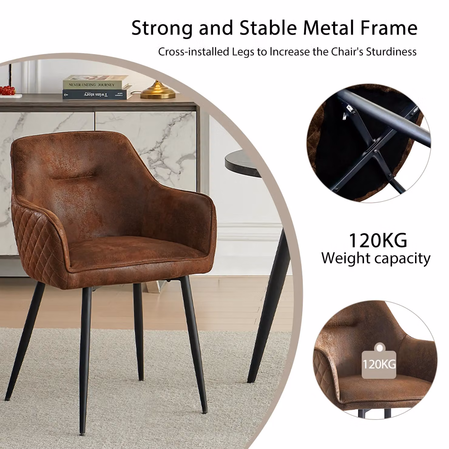 SONARA Modern Faux Suede Upholstered Armchair Dining Chairs Set of 2, Brown – 5