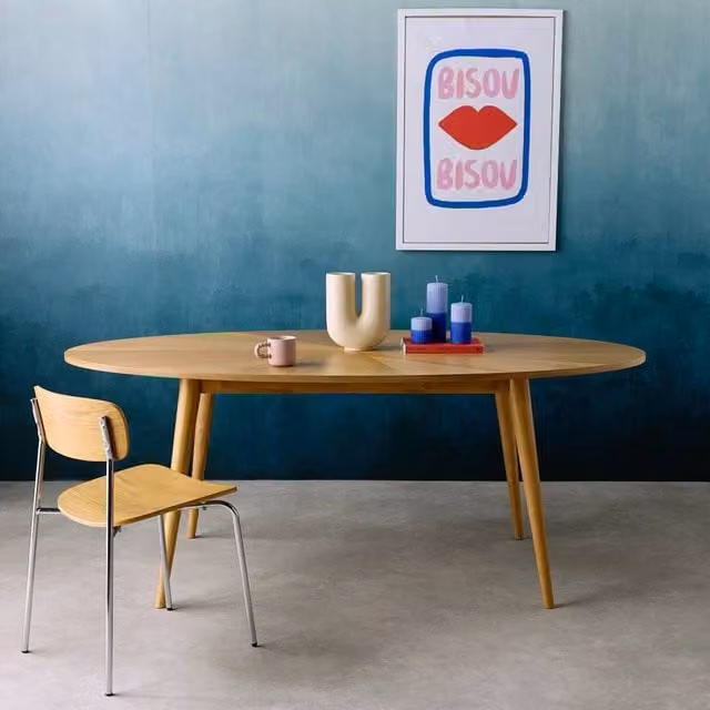 sweeek Oval Dining Table in Brown, Rubberwood and Oak Veneer, Seats 6 Adults