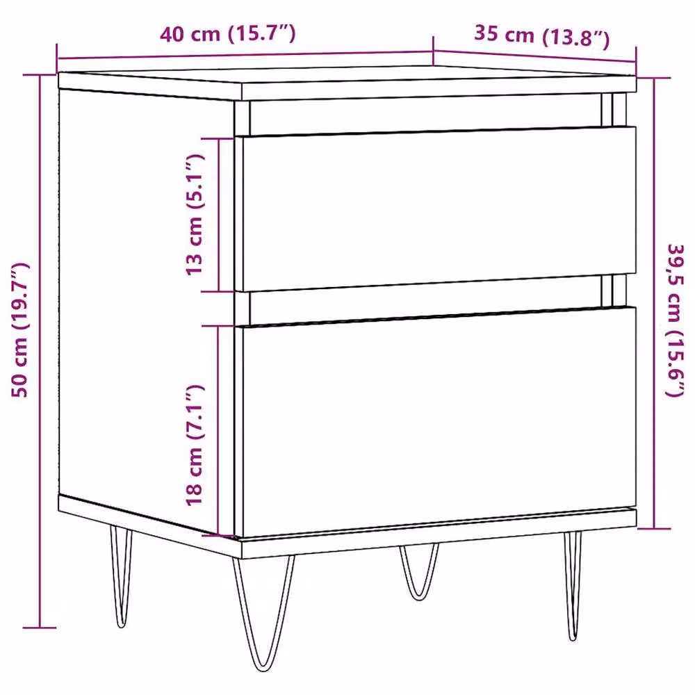 Berkfield Home Set of 2 Bedside Cabinets in Old Wood Brown, W/D/H: 40 x 35 x 50 cm – 7