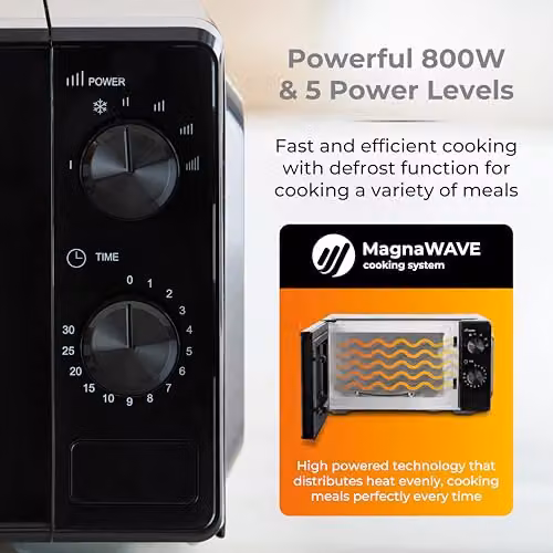 Tower 20 Litre 800W Solo Manual Microwave with Timer and Dial Controls, Black, T24044BLK – 3